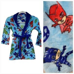 PJ Masks Little Boys' Blue Plush Robe Fleece Belted Bathrobe Sleepwear Size 6